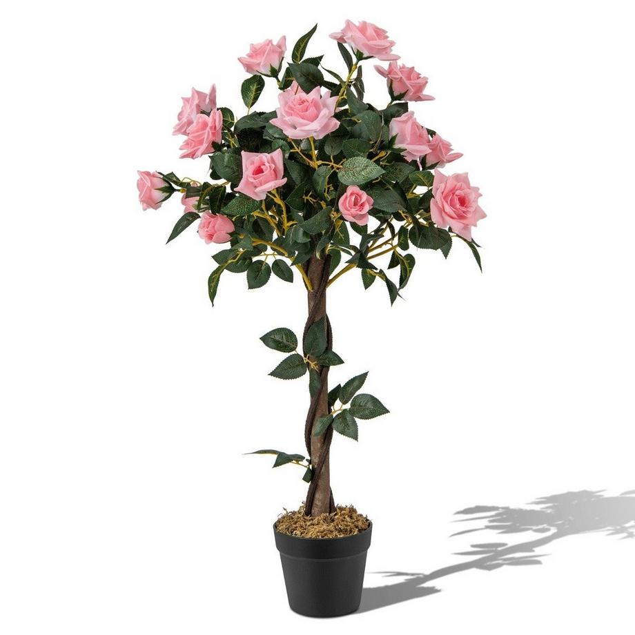 Rosier de 93 cm avec 21 roses de pin et arbre artificiel en tronc naturel avec fleurs