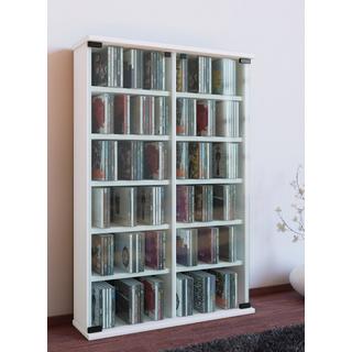 VCM CD Regal Holz | CD Schrank mit ESG-Sicherheitsglastüren für 300 CDs oder 130 DVDs oder 72-Videos| Maße: H. 92 x B. 60 x T. 18 cm | Elegantes DVD Regal  
