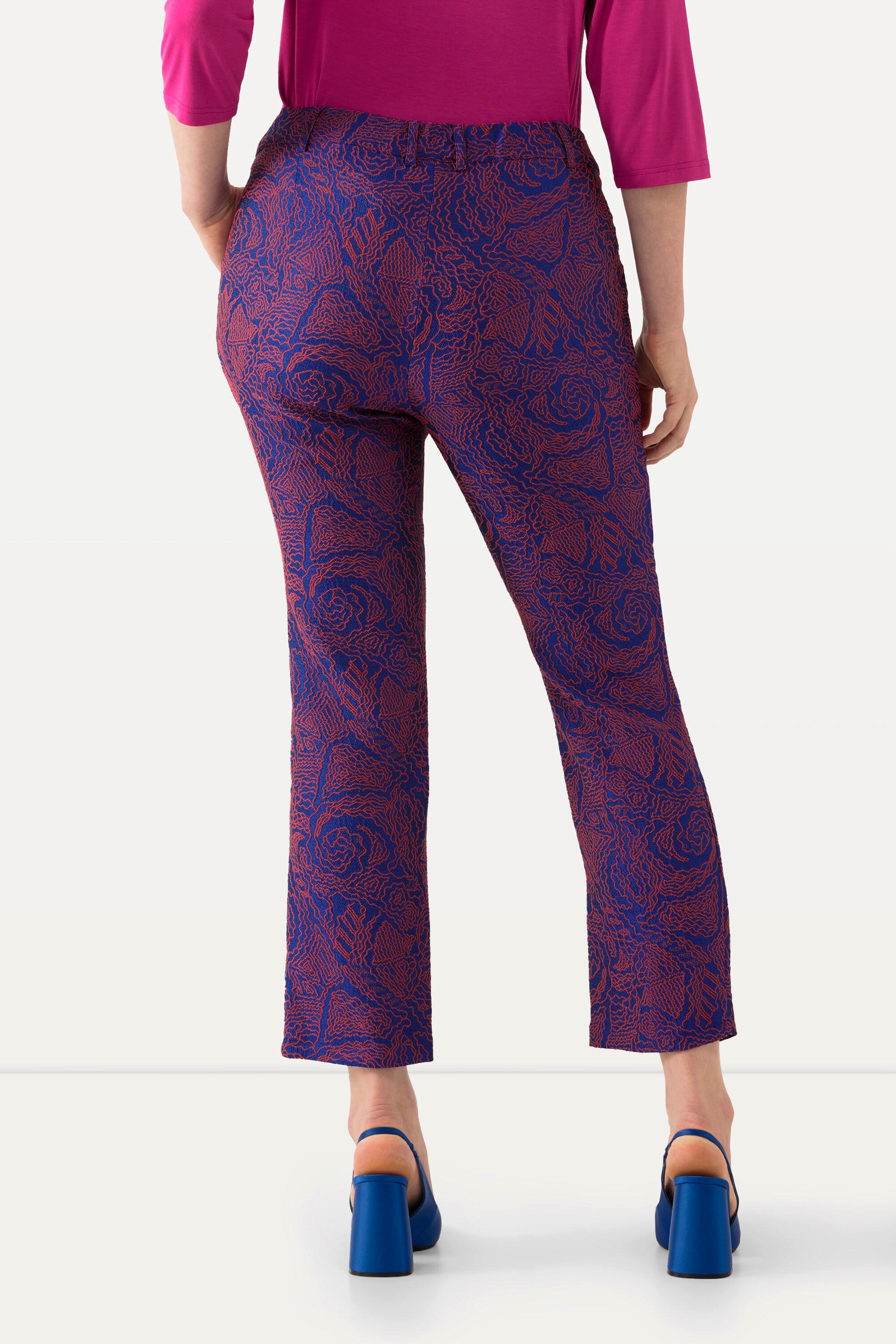 Ulla Popken  Pantalon Sophie, motif jacquard à fleurs. Jambe étroite et taille élastique. 