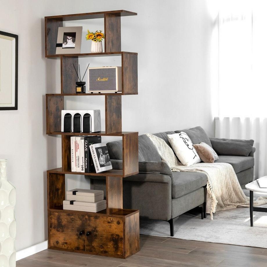 Northio Bücherregal mit Türen & 5 Ebenen Standregal aus Holz Raumteiler  