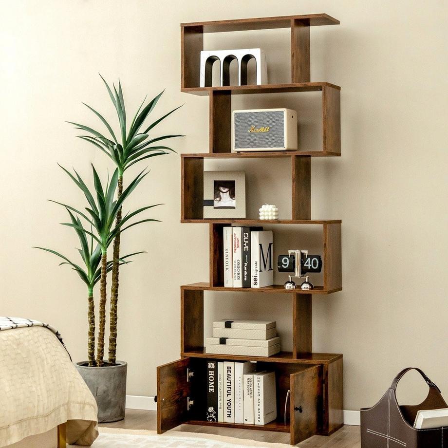 Northio Bücherregal mit Türen & 5 Ebenen Standregal aus Holz Raumteiler  