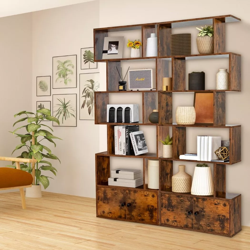 Northio - Bücherregal mit Türen & 5 Ebenen Standregal aus Holz Raumteiler, One Size
