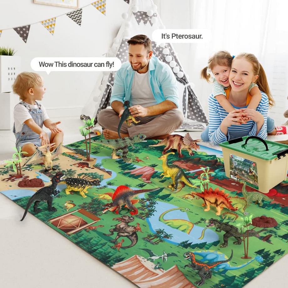 Activity-board  Dinosaurierspielzeug mit 145 x 98 cm großer Aktivitätsspielmatte, Packung mit 12 realistischen Dinofiguren 