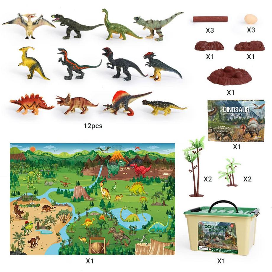 Activity-board  Dinosaurierspielzeug mit 145 x 98 cm großer Aktivitätsspielmatte, Packung mit 12 realistischen Dinofiguren 