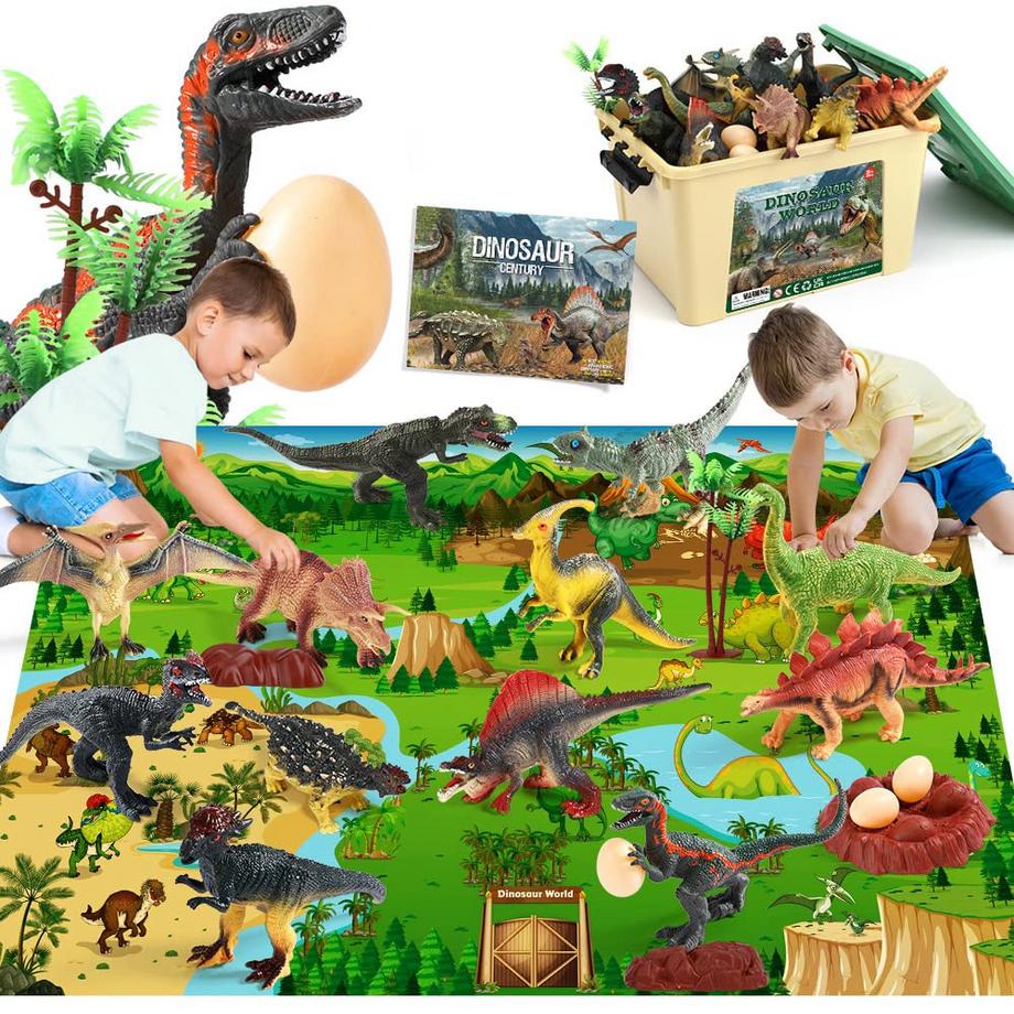 Dinosaurierspielzeug mit 145 x 98 cm großer Aktivitätsspielmatte, Packung mit 12 realistischen Dinofiguren