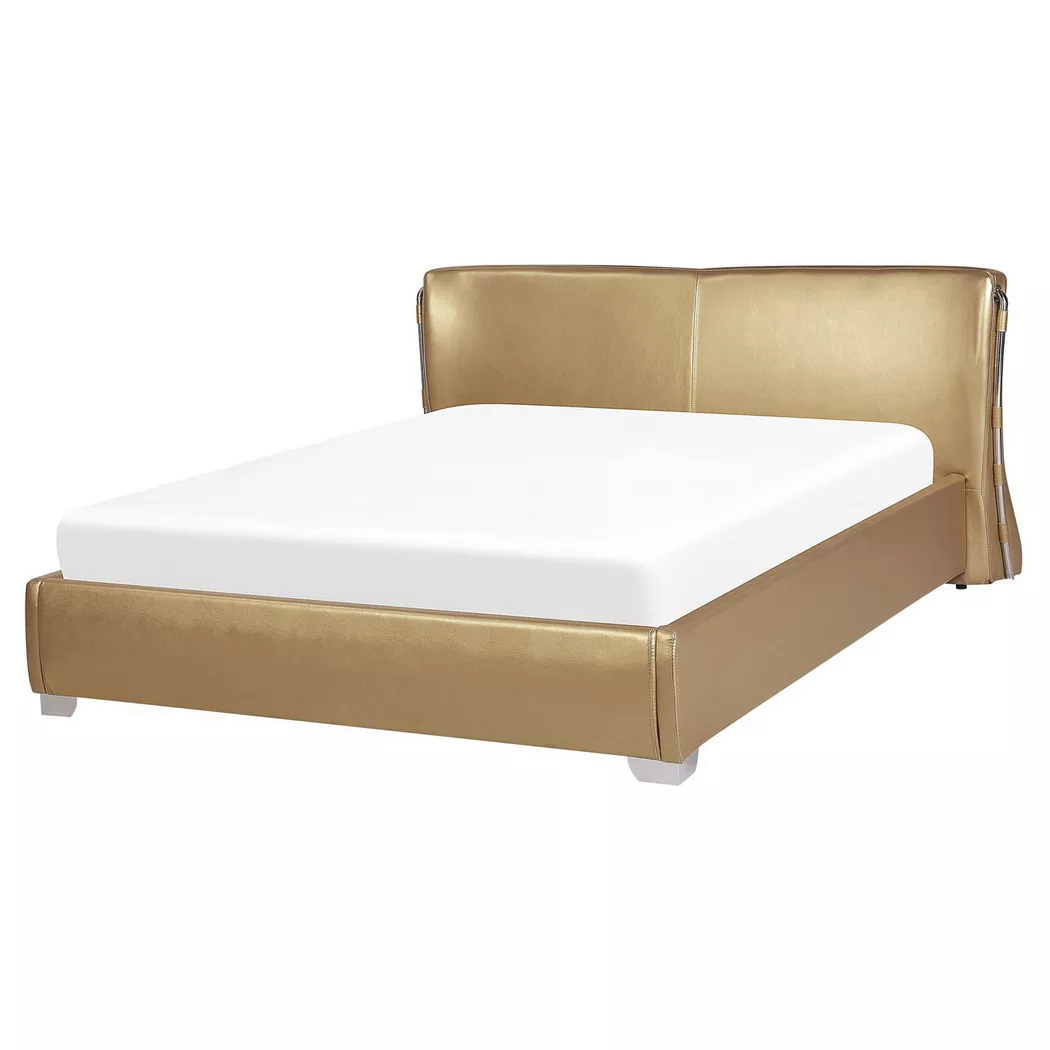 Beliani - Wasserbett aus Echtleder  PARIS, Gelbgold