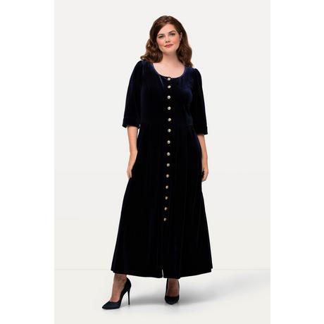 Ulla Popken  Trachten-Samtkleid, Prinzessnähte, Rundhals, 3/4-Arm 