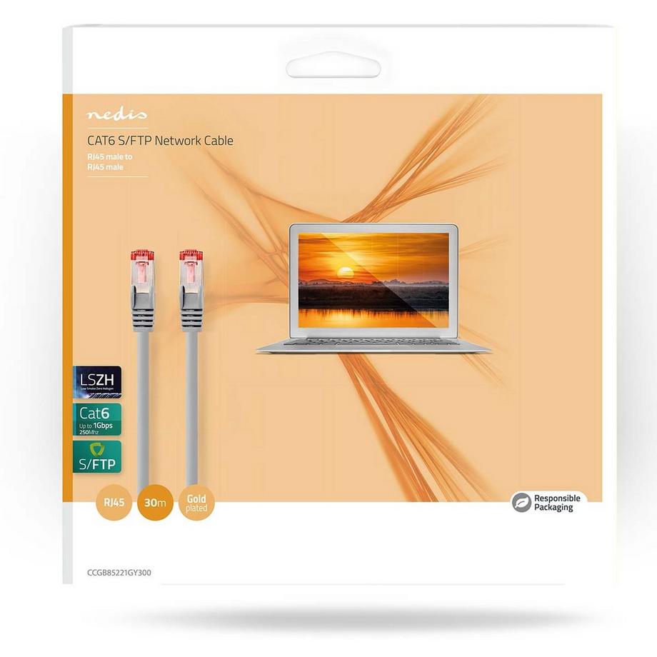 Nedis  CAT6 Netzwerkkabel | RJ45 Stecker | RJ45 Stecker | S/FTP | 30,0 m | Rund | LSZH | Grau | Verpackt 