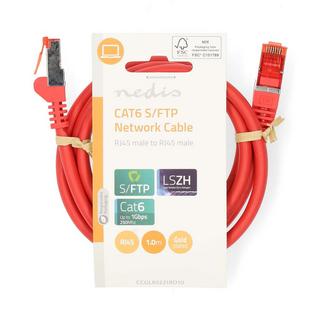 Nedis  Câble réseau CAT6 | RJ45 mâle | RJ45 mâle | S/FTP | 1.00 m | Rond | LSZH | Rouge | Etiquette 