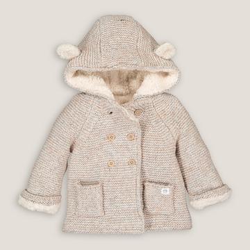 Kapuzenjacke aus Strick & Teddyfleece