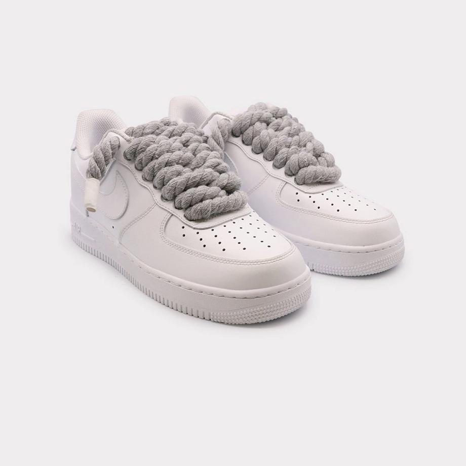 NIKE Air Force 1 White Rope Lace Grey Baskets  
