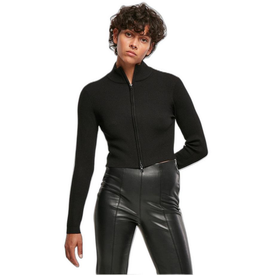 URBAN CLASSICS Damen Rippstrick Kurzarm-Cardigan mit Reissverschluss  