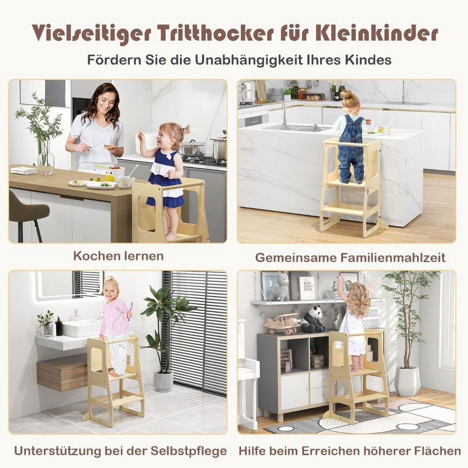 Northix  Tour d'apprentissage pour enfants 3 en 1, escabeau pliant, tableau noir et ensemble de table pour enfants à partir de 1 an, tour debout naturel 