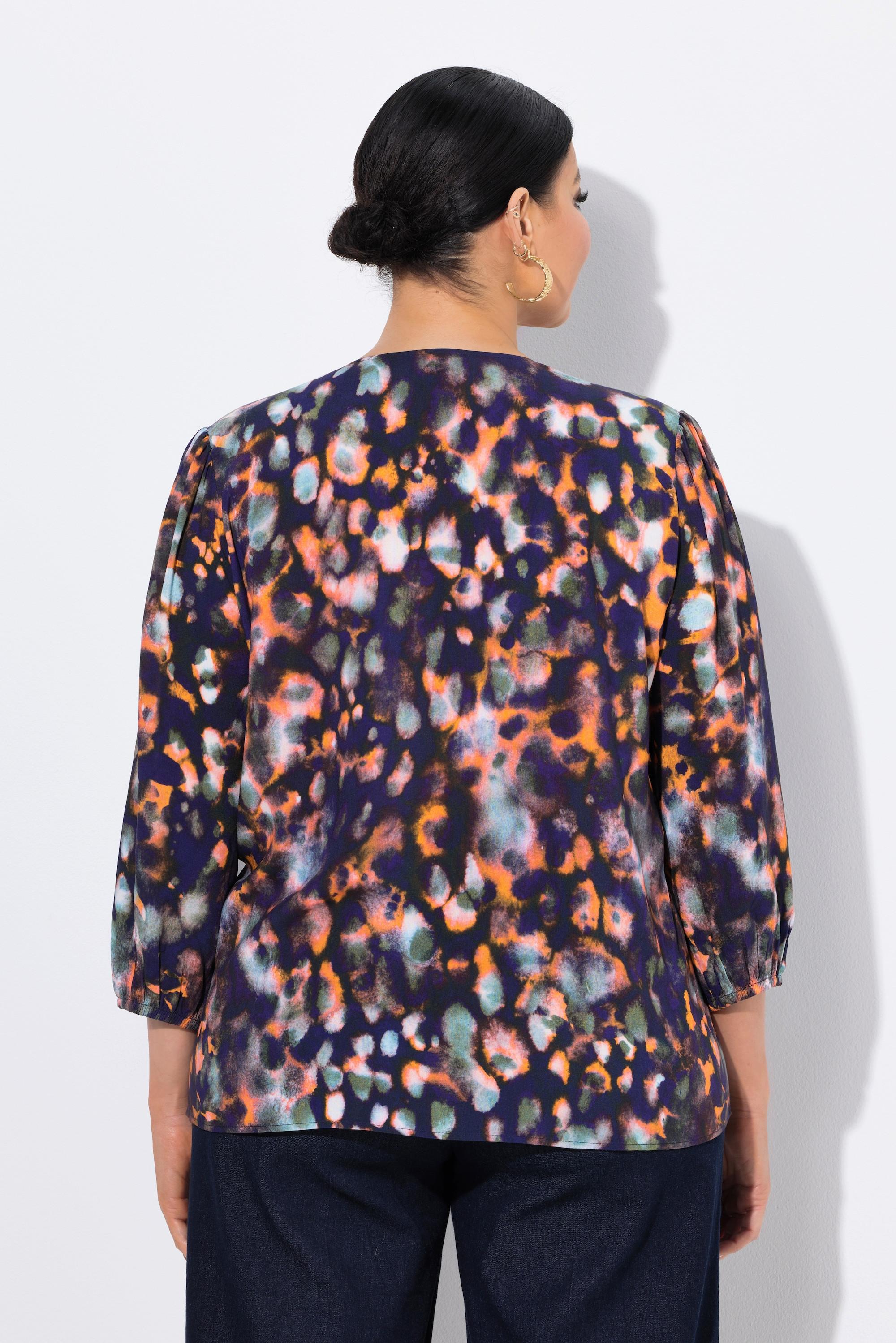 Ulla Popken Blouse Imprimée Cordon à Froncer Décolleté en V Manches 3/4  