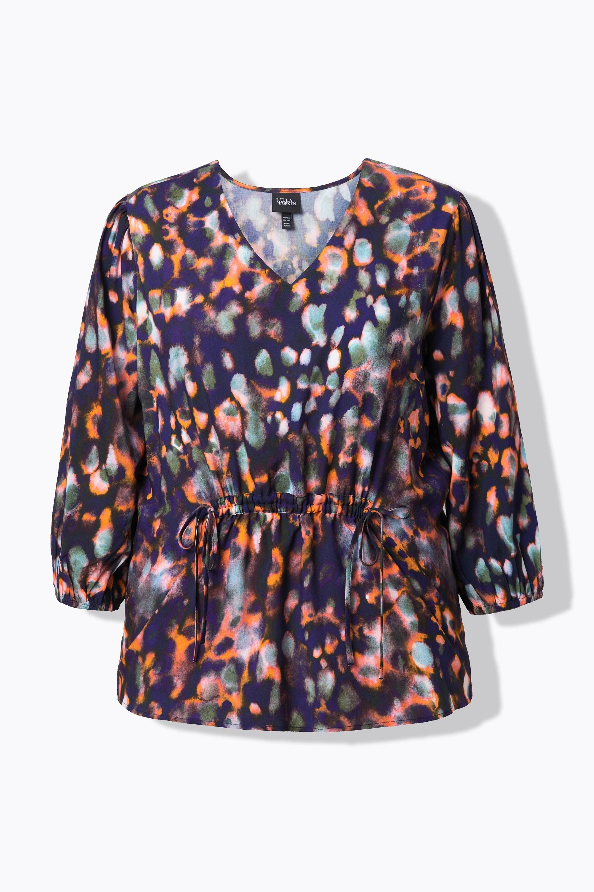Ulla Popken Blouse Imprimée Cordon à Froncer Décolleté en V Manches 3/4  