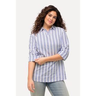 Ulla Popken Tunica a Righe Collo Camicia Scollo a V Manica Lunga  