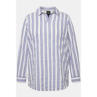 Ulla Popken Tunica a Righe Collo Camicia Scollo a V Manica Lunga  