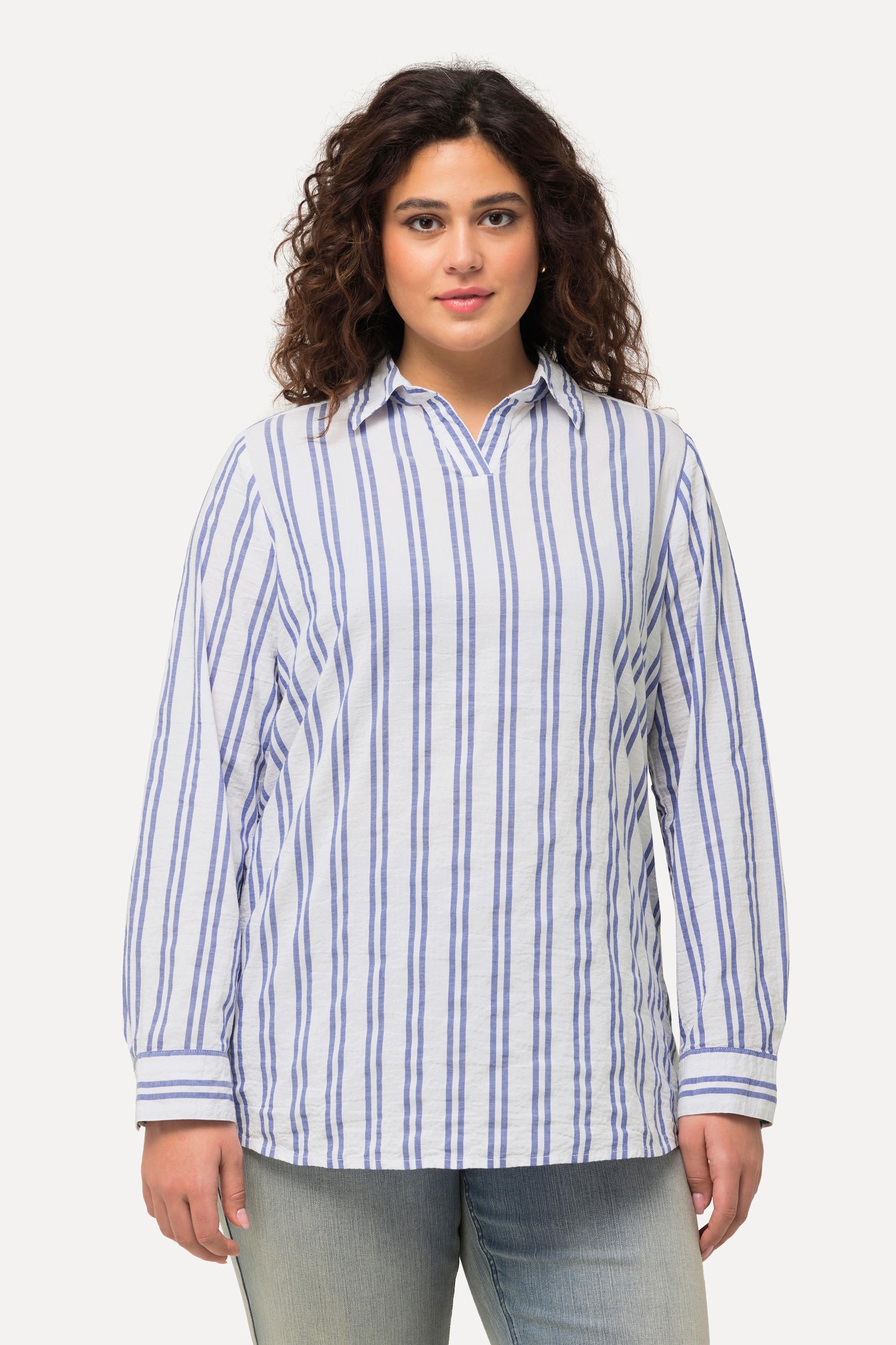 Ulla Popken Tunique Rayée Col Chemise Encolure V Manches Longues  