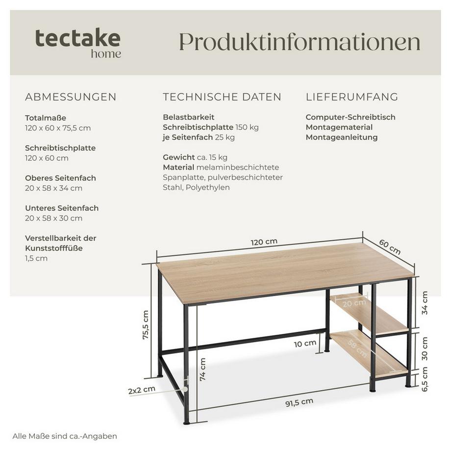 Tectake Scrivania da computer Canton stile industriale  