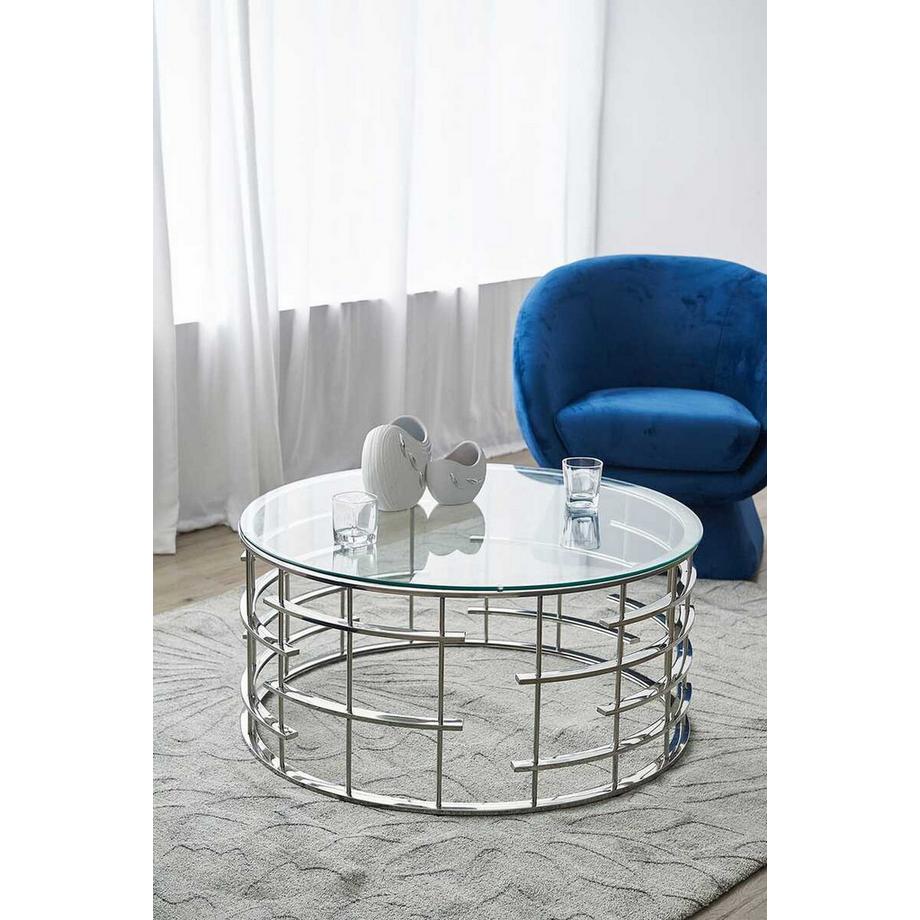 mutoni Table basse Blustix métal verre argent 90  