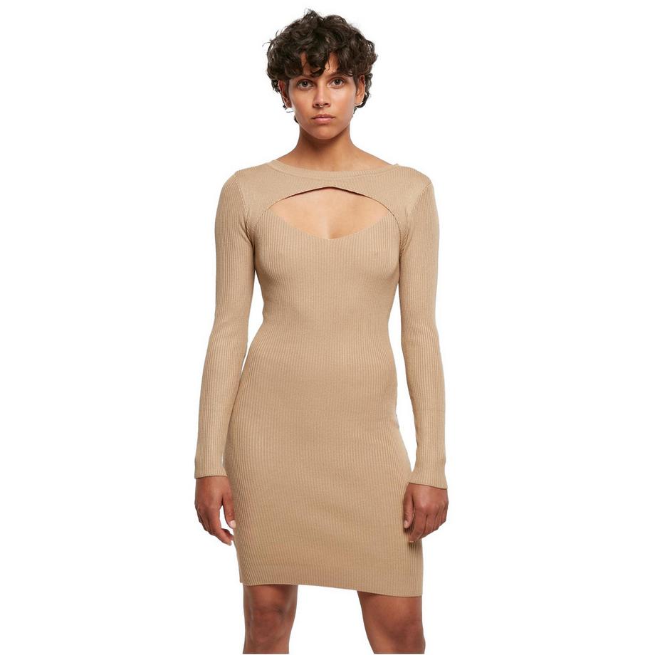 URBAN CLASSICS Robe à manches longues en tricot côtelé avec décolleté découpé  