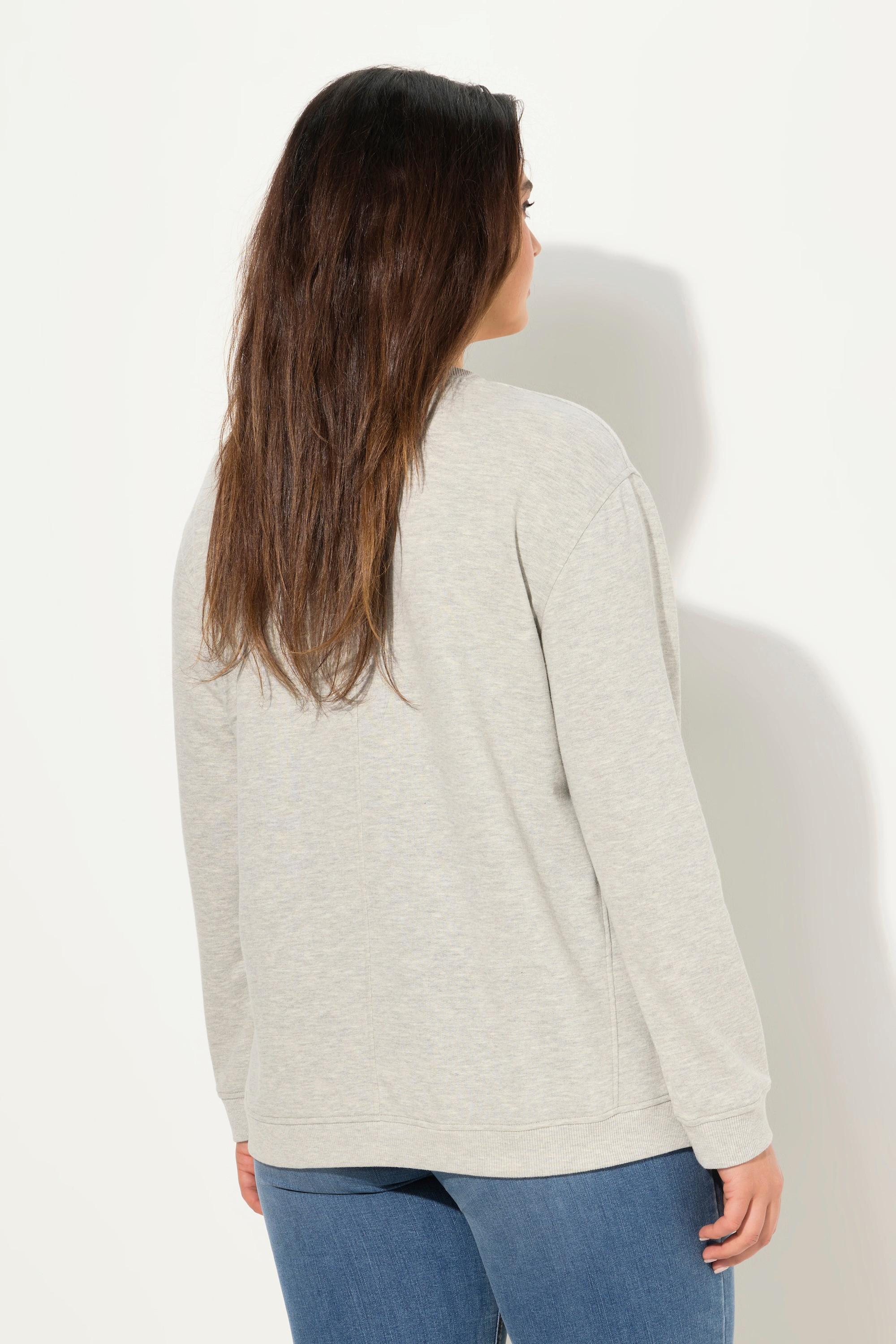 Ulla Popken  Sweatshirt, Frotteedruck, V-Ausschnitt, Langarm 