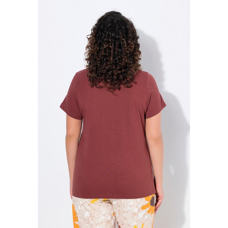 Ulla Popken T-shirt ricamata girocollo mezze maniche cotone biologico  