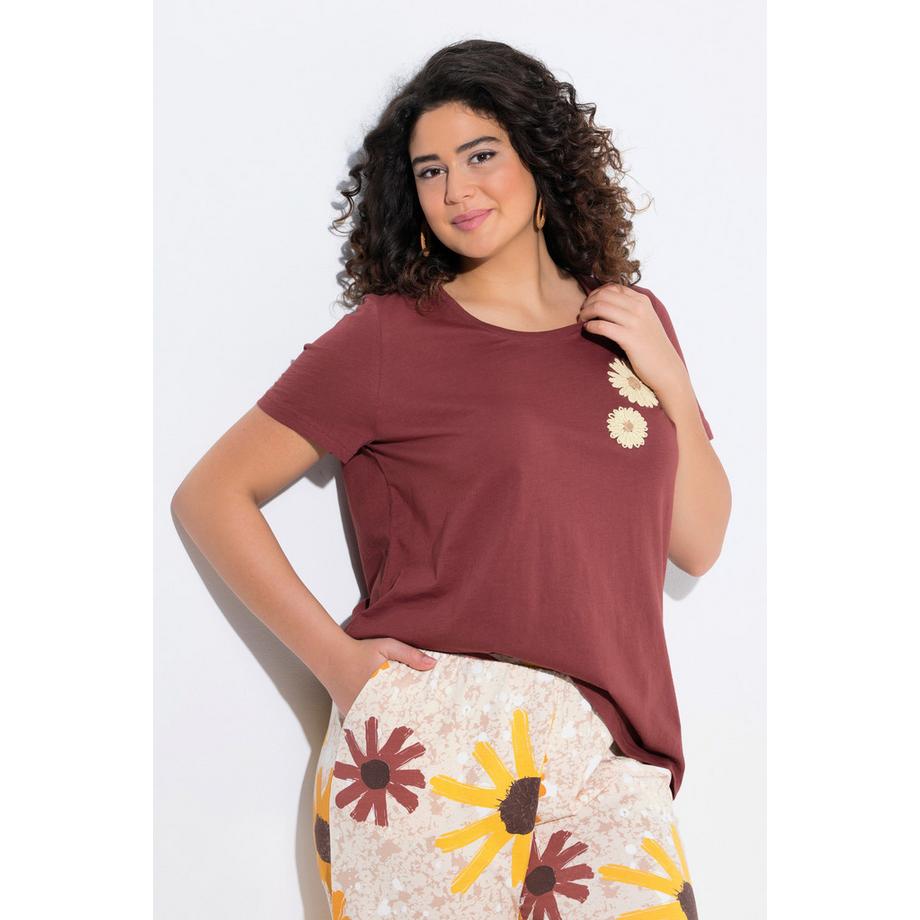 Ulla Popken T-shirt ricamata girocollo mezze maniche cotone biologico  