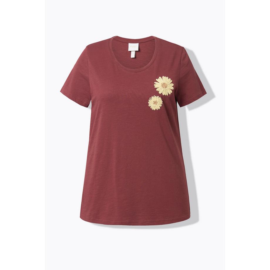 Ulla Popken T-shirt ricamata girocollo mezze maniche cotone biologico  