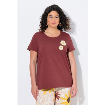 T-shirt in cotone biologico con ricami, scollo a girocollo e mezze maniche