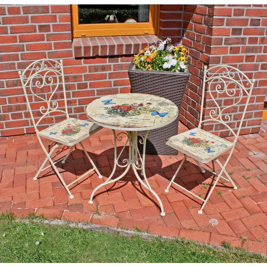 mutoni Bistro-Set Floral Stahl altweiss  