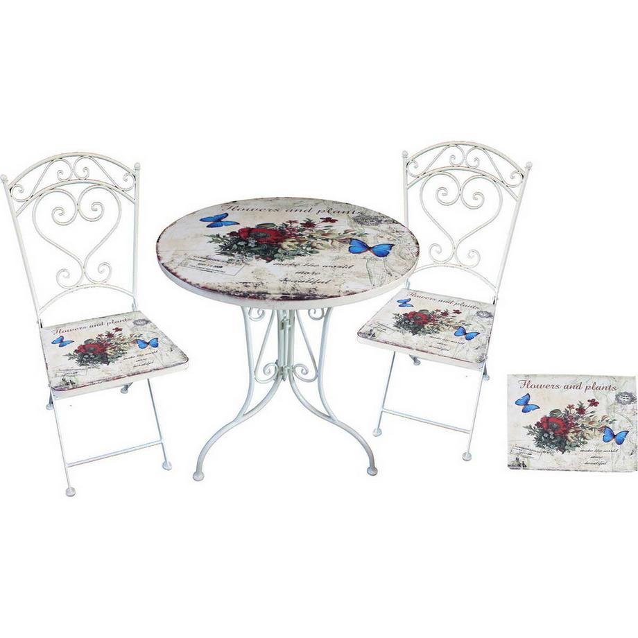 mutoni Bistro-Set Floral Stahl altweiss  