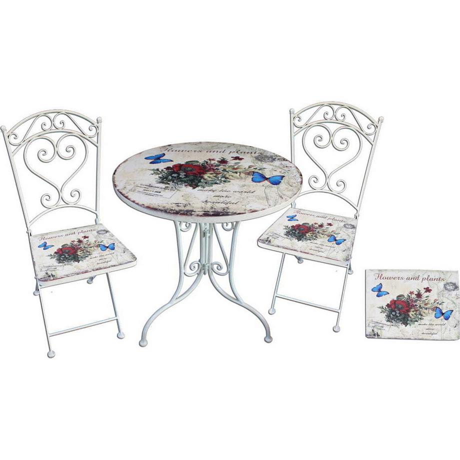 mutoni Bistro-Set Floral Stahl altweiss  