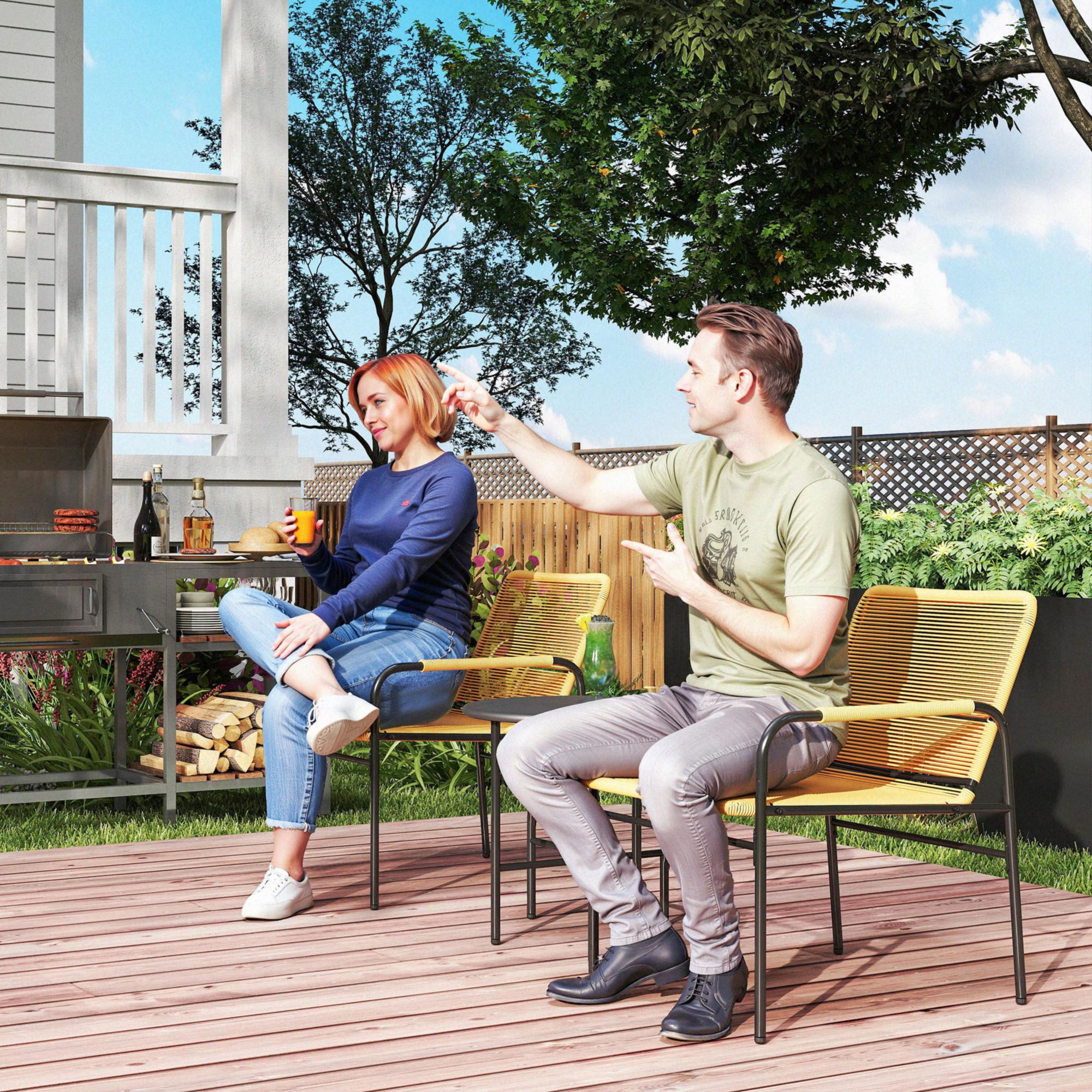 Northio 3 pezzi Set bistrot in rattan, dinette, set da giardino con 2 sedie da giardino, tavolino, set di mobili da balcone per giardino, terrazza, acciaio, giallo |  