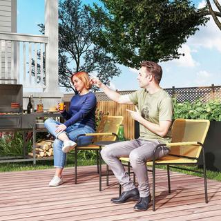 Northio 3 pezzi Set bistrot in rattan, dinette, set da giardino con 2 sedie da giardino, tavolino, set di mobili da balcone per giardino, terrazza, acciaio, giallo |  