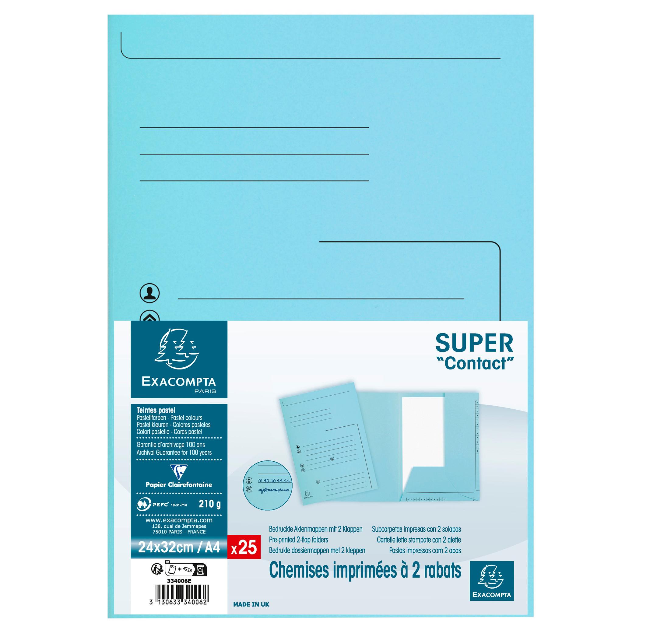 Exacompta 25er Packung Aktenmappen mit 2 Klappen SUPER 210 Contact - 24x32cm - x 5  