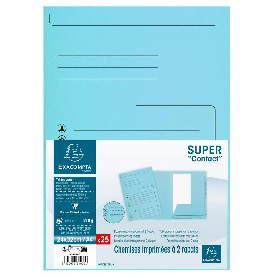 Exacompta Paquet de 25 chemises 2 rabats SUPER 210 Contact - 24x32cm - x 5  