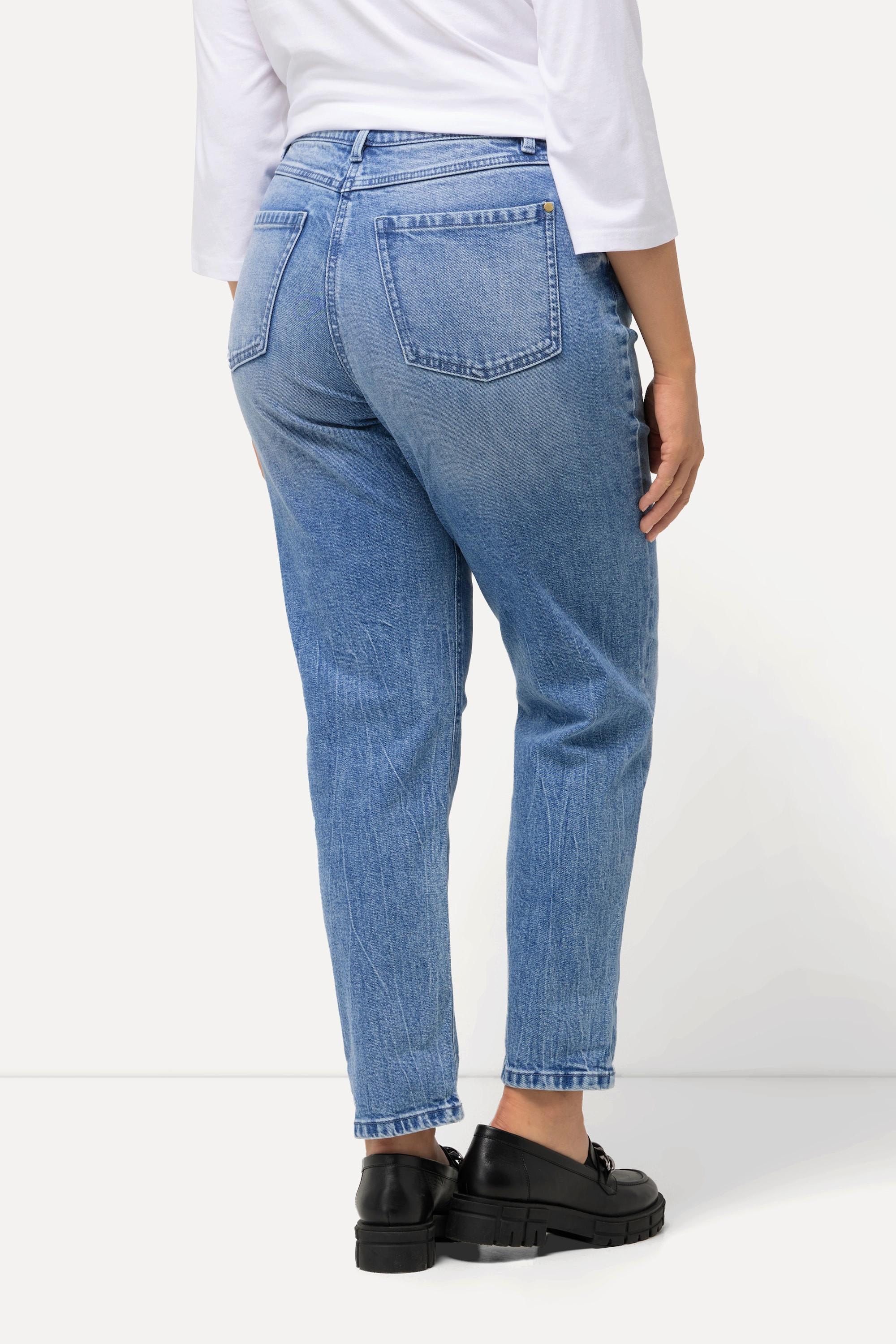 Ulla Popken  Jean Mom taille haute, coupe 5 poches, aspect délavé 