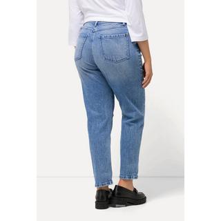 Ulla Popken  Jean Mom taille haute, coupe 5 poches, aspect délavé 