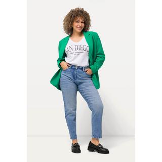 Ulla Popken  Jean Mom taille haute, coupe 5 poches, aspect délavé 