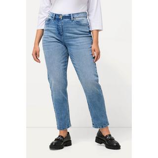 Ulla Popken  Mom jeans a vita alta con lavaggio e cinque tasche 