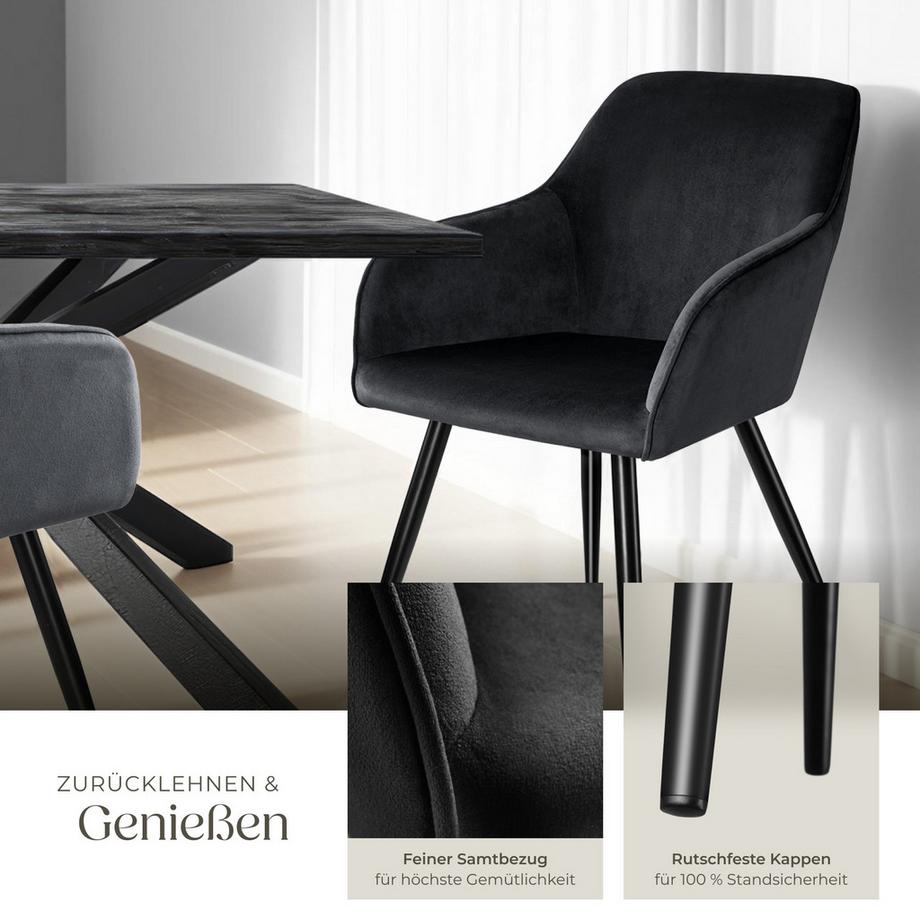 Tectake Sedia da sala da pranzo Marilyn imbottita, effetto velluto  