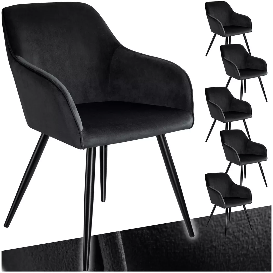 tectake® Esszimmerstuhl, gepolstert, in Samtoptik, schwarze Stahlbeine, 58 x 62 x 82 cm