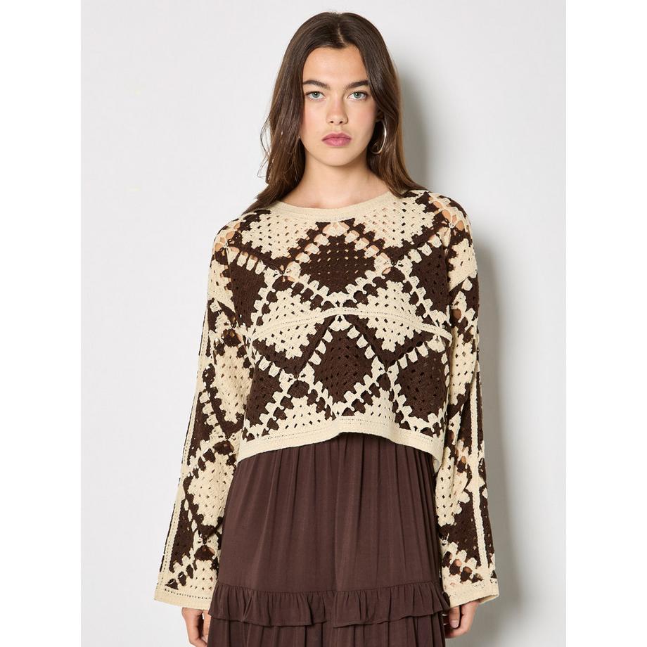 APRICOT Crochet Diamonds Cropped Pullover  