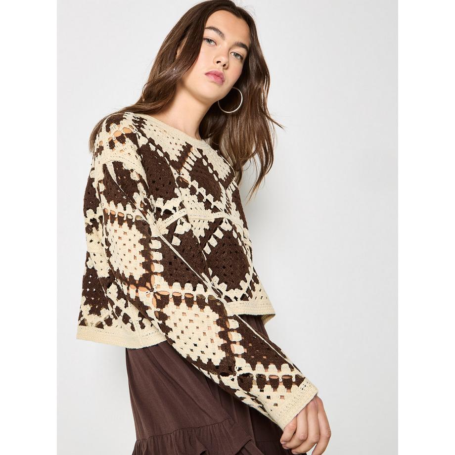 APRICOT Crochet Diamonds Cropped Pullover  