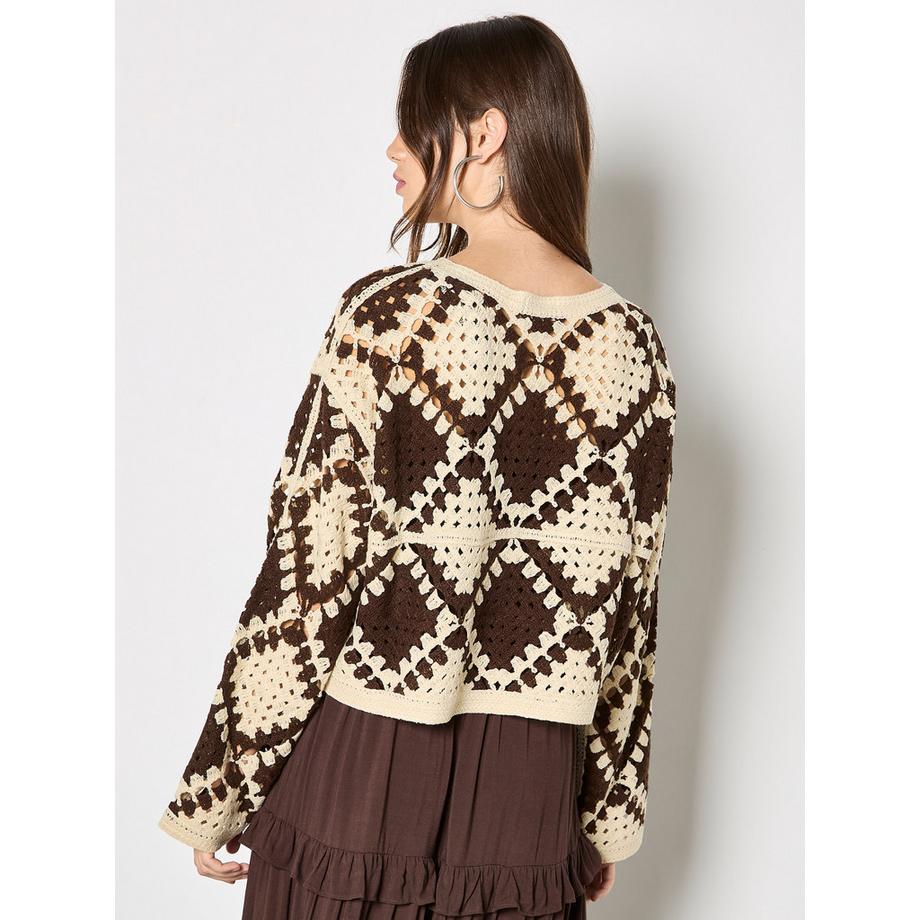 APRICOT Crochet Diamonds Cropped Pullover  