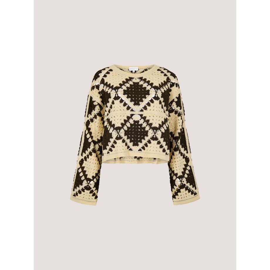 APRICOT Crochet Diamonds Cropped Pullover  