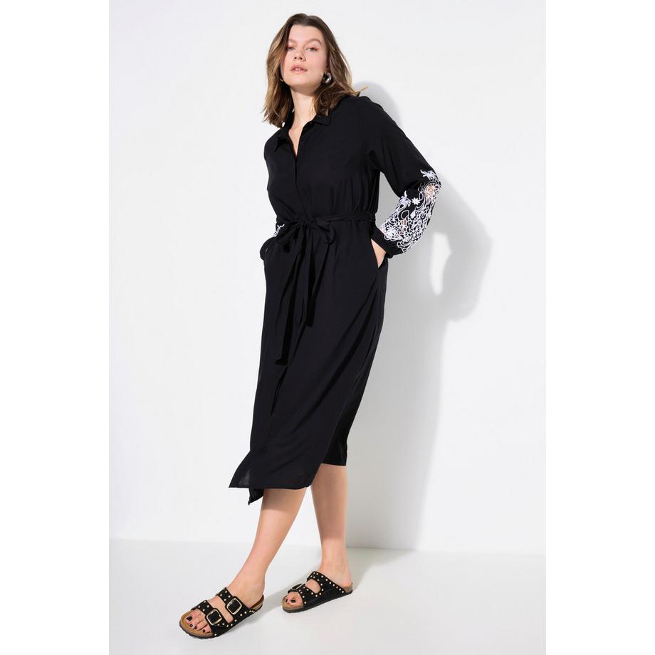 Studio Untold Abito midi chemisier taglio svasato maniche a sbuffo ricamate  