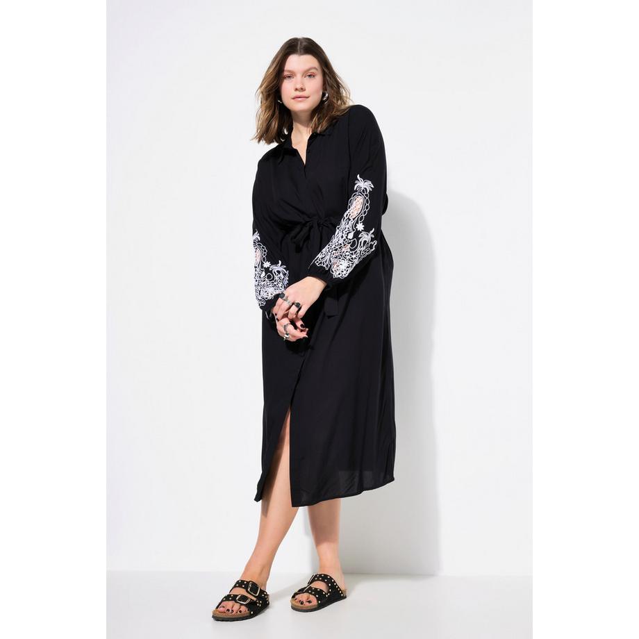 Studio Untold Abito midi chemisier taglio svasato maniche a sbuffo ricamate  