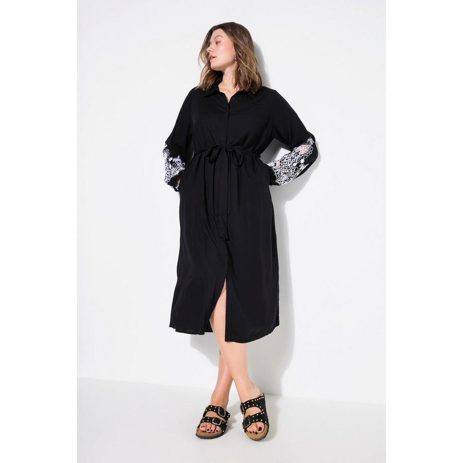 Studio Untold Abito midi chemisier taglio svasato maniche a sbuffo ricamate  